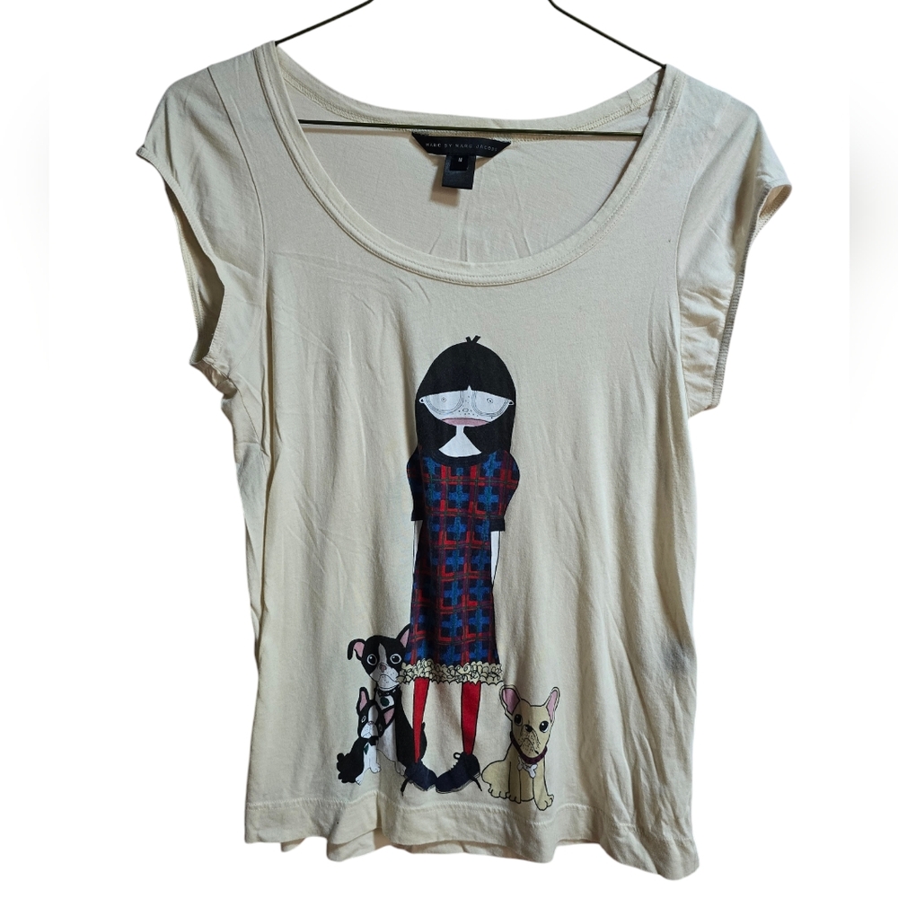 Marc by Marc Jacobs Cream Graphic Tee with Red & Blue Print